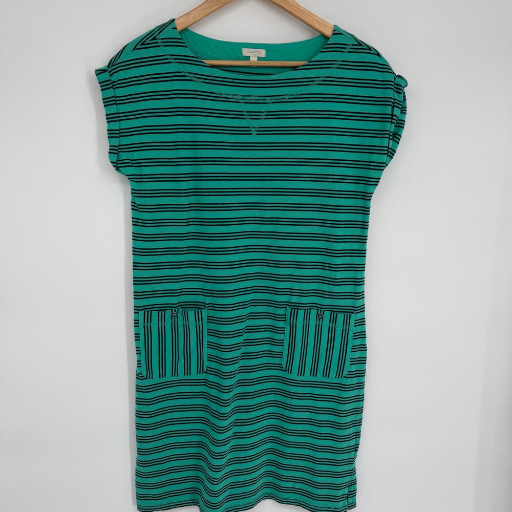 Talbots Dress Women’s SP T-shirt Coastal Green & Navy Stripes Nautical Classic‎